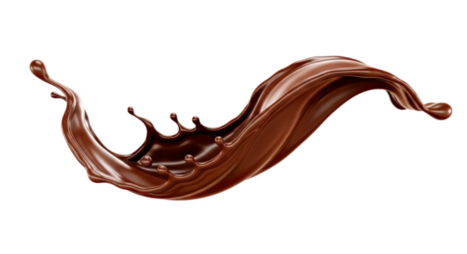 Dynamic swirling splash of rich liquid chocolate forming an elegant wave shape isolated on transparent background