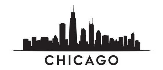 Fototapeta premium CHICAGO City Illinois Skyline Silhouette Cityscape Vector. Vector black silhouette. with white background