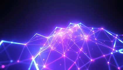 Dynamic abstract network with glowing nodes and lines, illustrating data flow, digital communication, and advanced technological concepts.