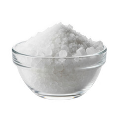 Bowl of sea salt crystals, culinary ingredient isolated on transparent background