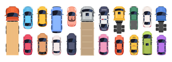 Cars and trucks top view set vector illustration © yayasya