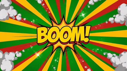 Dynamic animation of comic book style explosion with starburst effect