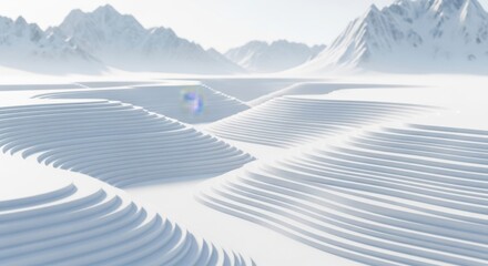 Abstract Winter Landscape with Snow Dunes and Mountains