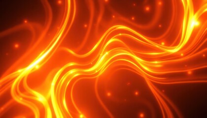 Dynamic abstract background with glowing orange and yellow light trails and particles, evoking energy, technology, or warm vibrant motion.