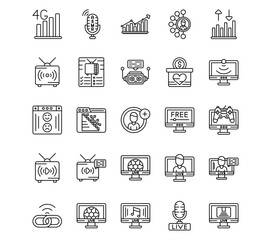 Live Streaming Line Vector Icons