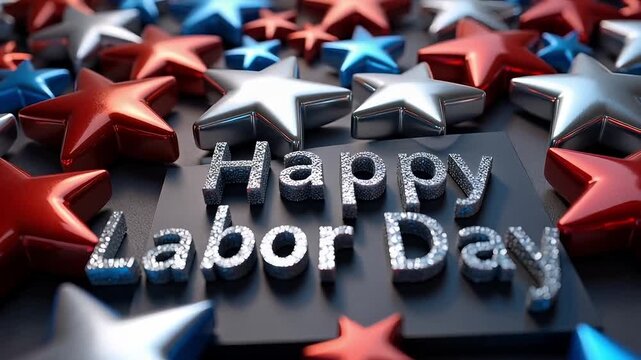 Festive Labor Day celebration with sparkling stars and patriotic holiday message