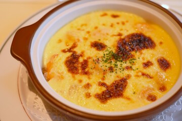 seafood rice gratin on the table
