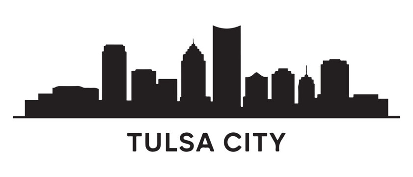 TULSA City Oklahoma Skyline Silhouette Cityscape Vector. Vector black silhouette. with white background