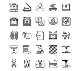 Additive Maufacturing Line Vector Icons