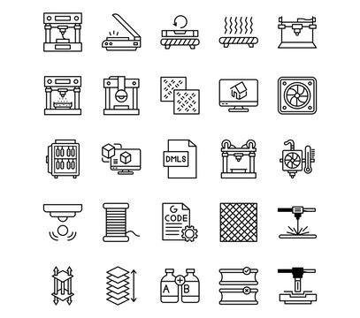 Additive Maufacturing Line Vector Icons