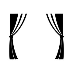 Symmetrical Black and White Curtains Opening to a Central White Space View
