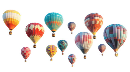 Obraz premium Many Hot Air Balloons Floating in the Sky isolated on a Transparent or white Background