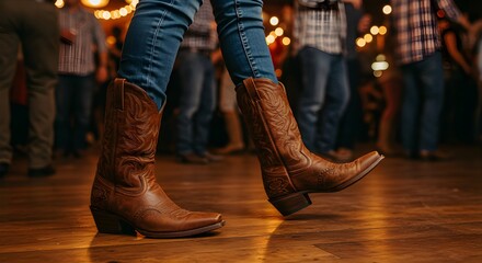 Western Cowboy Boots with Denim in Dance Floor Country Lifestyle Fashion Photography