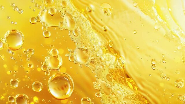 A close-up view of a yellow liquid with air bubbles, often used in science and chemistry illustrations