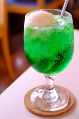 melon soda float on the table

