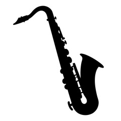 Elegant silhouette of a saxophone against a white background displaying musical grace