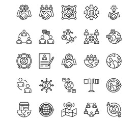 Fototapeta premium International Relations Line Vector Icons