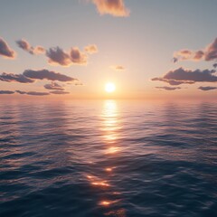 Obraz premium Peaceful seascape with glowing sun setting on horizon high resolution picture