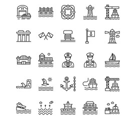 Obraz premium Harbour Line Vector Icons