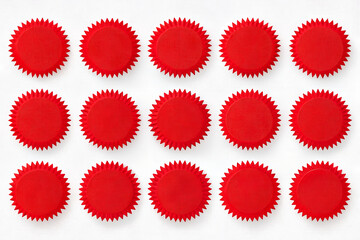 Red Jagged Circular Badges – Grid of Blank Emblems for Sale, Offer & Label Design PNG