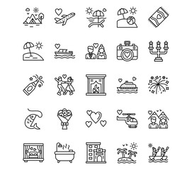 Honeymoon Line Vector Icons