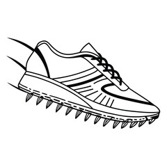 Running shoe with spikes in black and white sketch style
