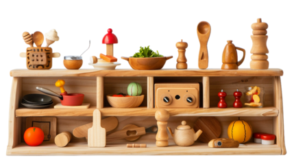 Traditional Wooden Toy Kitchen with Classic Details on white background