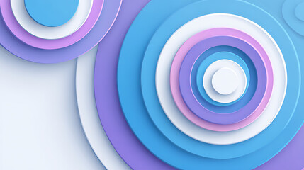 Abstract vector illustration with blue circles on white background, minimalist flat design using simple shapes in sky blue, navy, purple and gray tones.