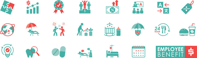 Employee Benefit Icon Set &ndash; Business, HR and Corporate Perks