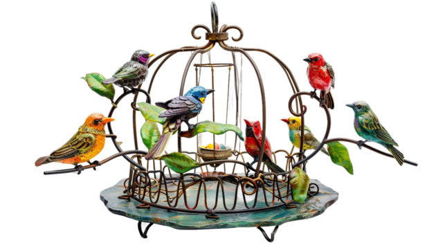 Decorative Wrought Iron Feeder for Songbirds on white background