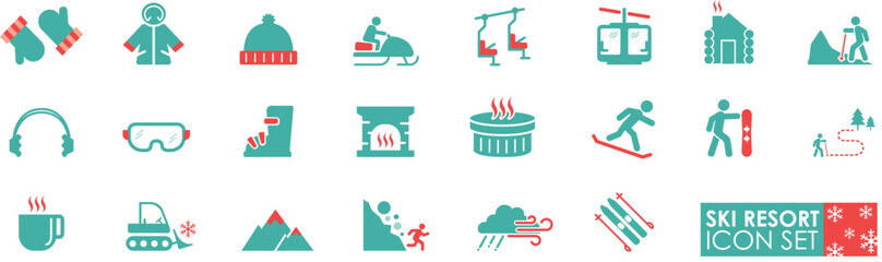 Ski Resort Icon Set &ndash; Winter Sports and Holiday Symbols