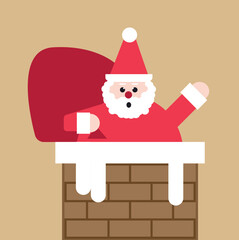 Santa Claus Stuck in Chimney Flat, web, and print projects. Vector Illustration.