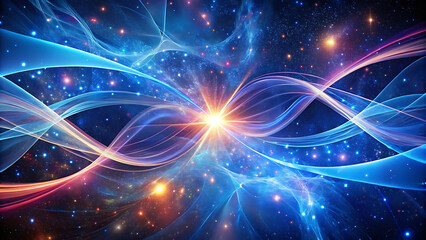 Cosmic plasma ribbons dancing across a deep blue sky abstract nebula cosmic light energy waves