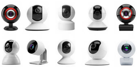Collection of modern home security surveillance cameras