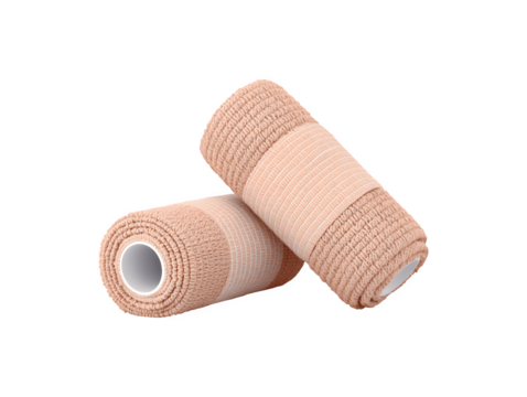 Compression wrap bandage for medical use on a white surface
