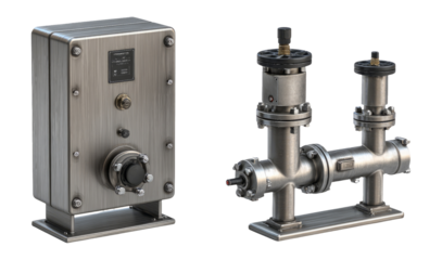Isolated Industrial Control Box and Sensor on Transparent Background