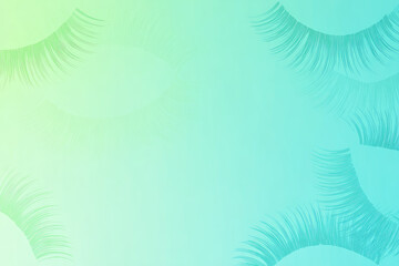 Eyelash pattern green blue gradient background, soft feminine beauty concept, calm eco advertising layout, abstract cosmetic design, delicate and elegant style
