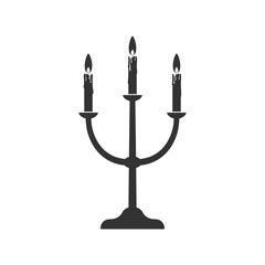 Fototapeta premium Candlestick with burning candles graphic icon. Candlestick sign isolated on white background. Vector illustration