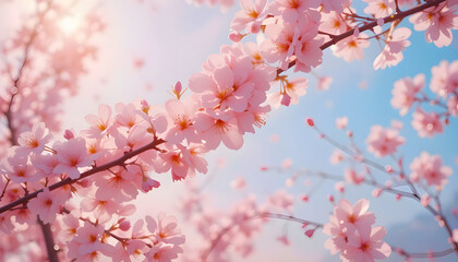 Cherry Blossom Branch in Spring: A branch of cherry blossoms blossoms in springtime, offering a glimpse of nature's gentle transition, with their delicate pink petals and the soft.