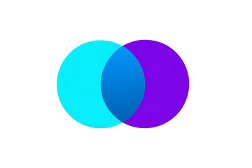 Abstract minimalist vector illustration with light blue and dark violet circles on clean white background, simple flat design using geometric shapes and clear lines.