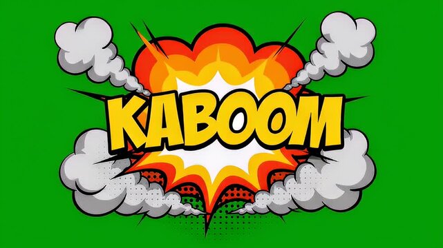 Dynamic animated explosion with kaboom text effect on a green screen
