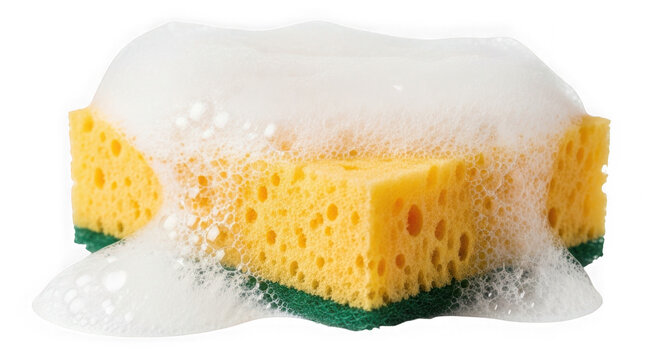 Foamy yellow sponge for washing isolated on transparent background