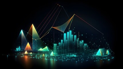 Modern Abstract Data Visualization with Vibrant Geometric Forms Representing Digital Data Patterns and Information Network Structures for Analytical Design abstract blue background with lights