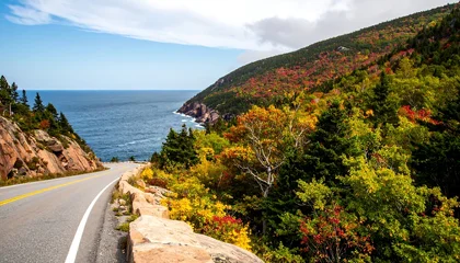 Scenic coastal highway winding through autumn foliage © diinulkha