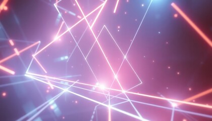 Abstract futuristic background with glowing neon lines forming geometric shapes and light particles. Ideal for technology, data, science, and digital concepts.