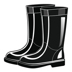Pair black rubber boots vector illustration. silhouette rubber boots on white background.