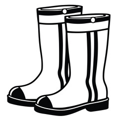 Pair black rubber boots vector illustration. silhouette rubber boots on white background.