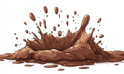 Cartoon-style illustration of a mud puddle on a white background, adding a playful element, Generative AI