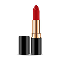 Fototapeta premium Realistic red lipstick vector illustration. Cosmetics and beauty object design
