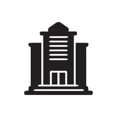 An icon set representing different types of buildings, including houses, office buildings, skyscrapers, and religious structures. The icons are designed in black on a white background, with a minimali